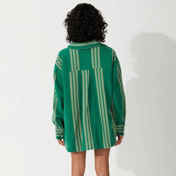 Zulu & Zephyr Organic Cotton Button-Up Shirt - Forest Stripe - Picture 4 of 7